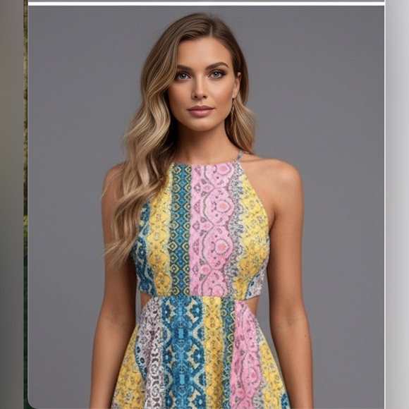 Boho Tribal Print Halter Cut Out Dress - Picture 2 of 10